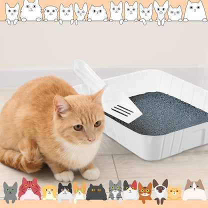 Bokon 50 Pcs 25 Set Disposable Litter Boxes for Cats with Scoop Plastic Cat Litter Tray Large Kitten Pan for Kitty Rabbit Guinea Pig Hamster Pets Supplies Travel Home Toilet, 15.7 x 11.8 x 3'' (White)
