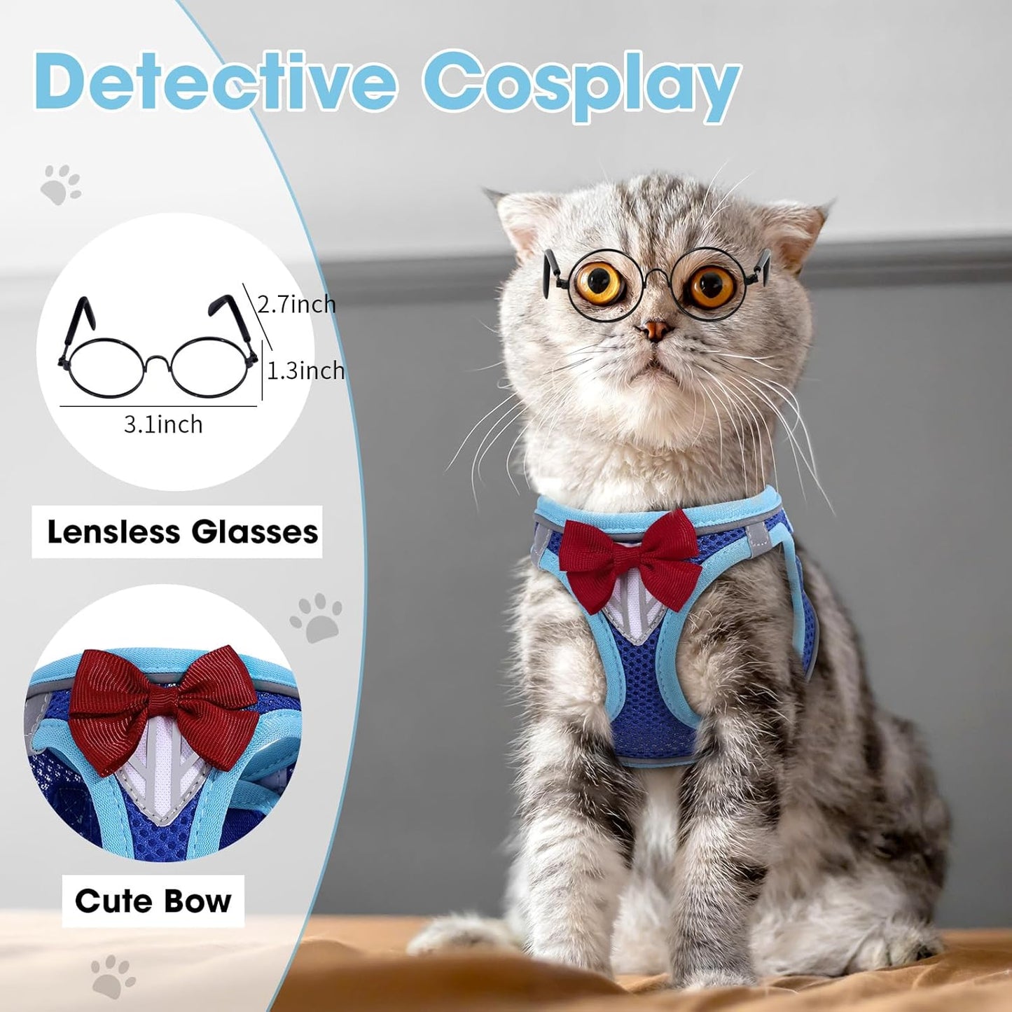 Cat Vest Harness and Leash Set for Walking Escape Proof, Adjustable Kitten Harness Breathable Mesh with Reflective Strips Harness for Kitty Puppy Bunny (Blue, XS)