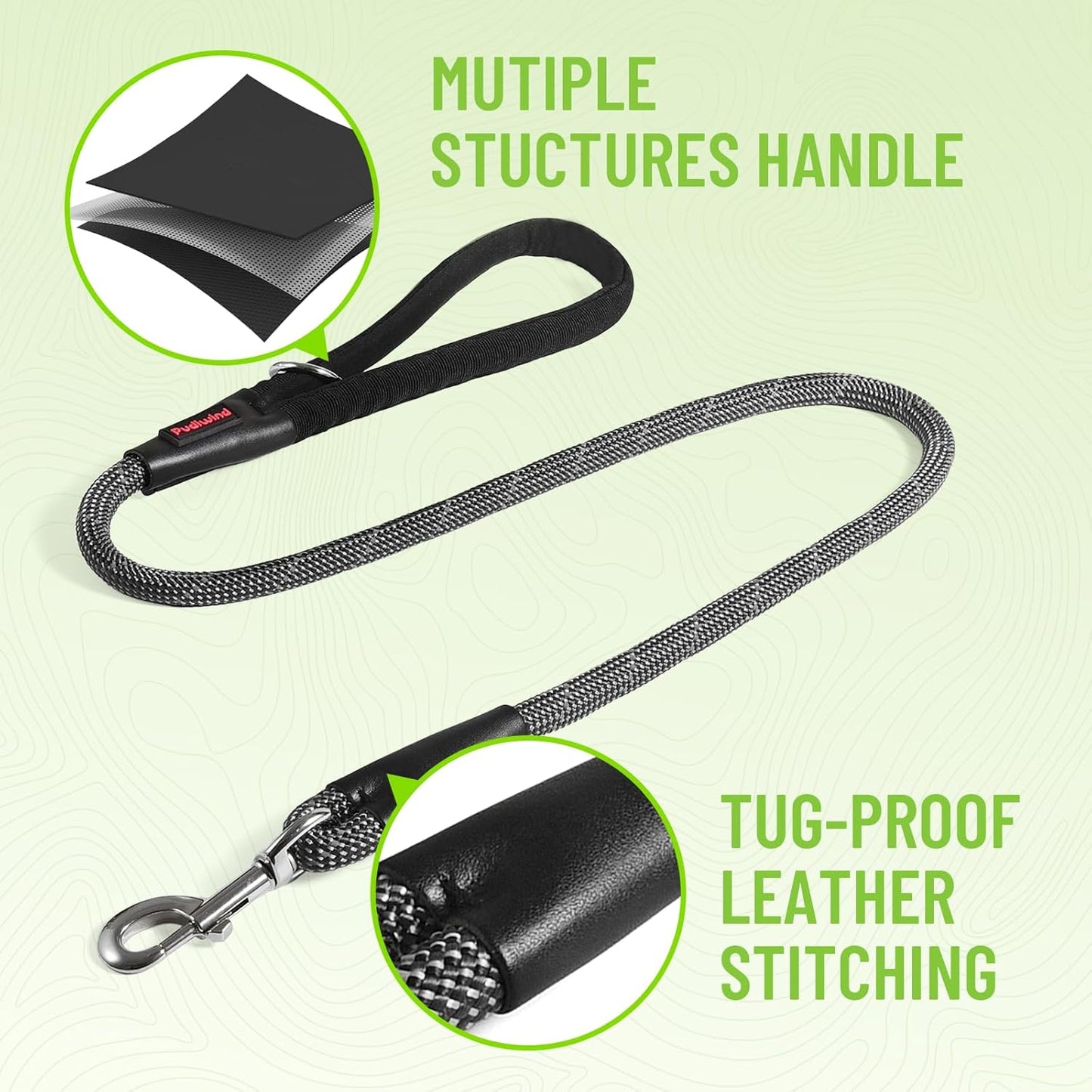 Black Heavy Duty Reflective Nylon Dog Leash with 200kg Pull Control, Padded No-Slip Handle & Zinc Alloy Lock for Medium to Large Dogs & Large Breeds, Ideal for Night Walking & Daily Training