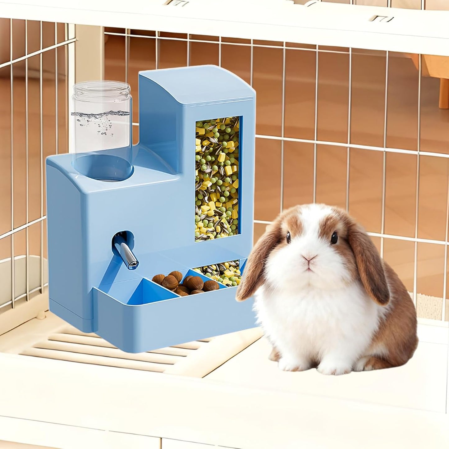 2 in 1 Guinea Pig Food Water Dispenser, Rabbit Water Bottle Leak-Proof, 2 in 1 No-Drip Automatic Dispenser for Guinea Pig Cage, Chinchilla, Ferret, Hamster Small Animal Waterer (White, 2 in 1)