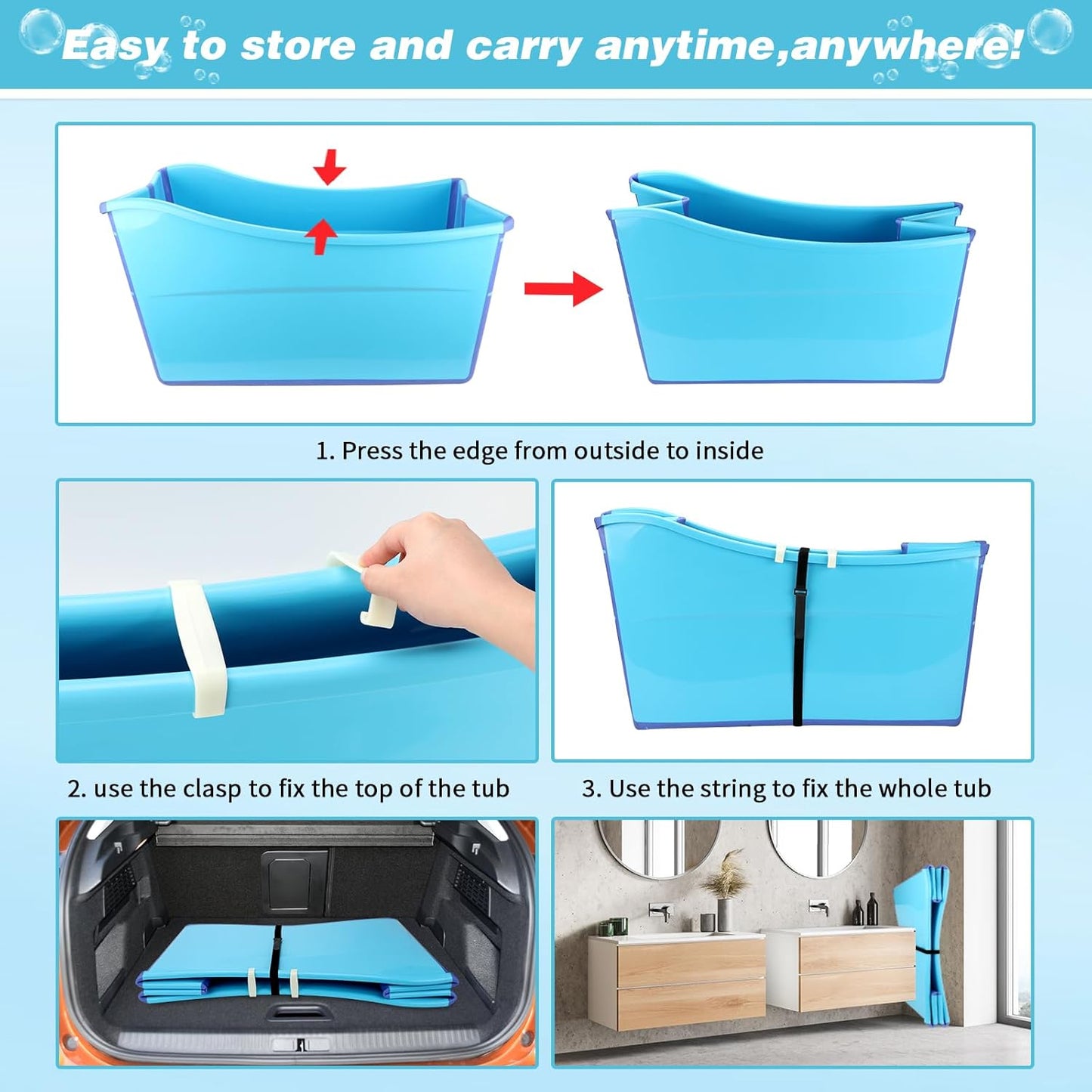 YUEPET Extra Large Foldable Dog Bath Tub for Large Dogs, 49 Gal Portable Dog Bathtub Lightweight Hightened Pet Wash Station with Drain Plug for Big Dogs Indoor/Outdoor Bathing, Camping (Blue)