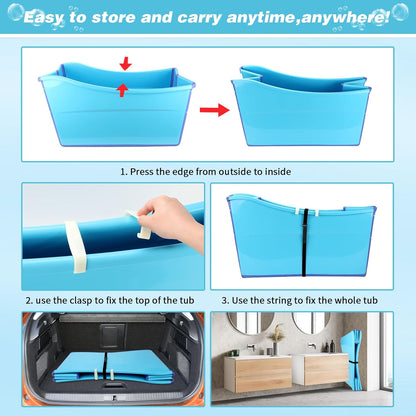 YUEPET Extra Large Foldable Dog Bath Tub for Large Dogs, 49 Gal Portable Dog Bathtub Lightweight Hightened Pet Wash Station with Drain Plug for Big Dogs Indoor/Outdoor Bathing, Camping (Blue)