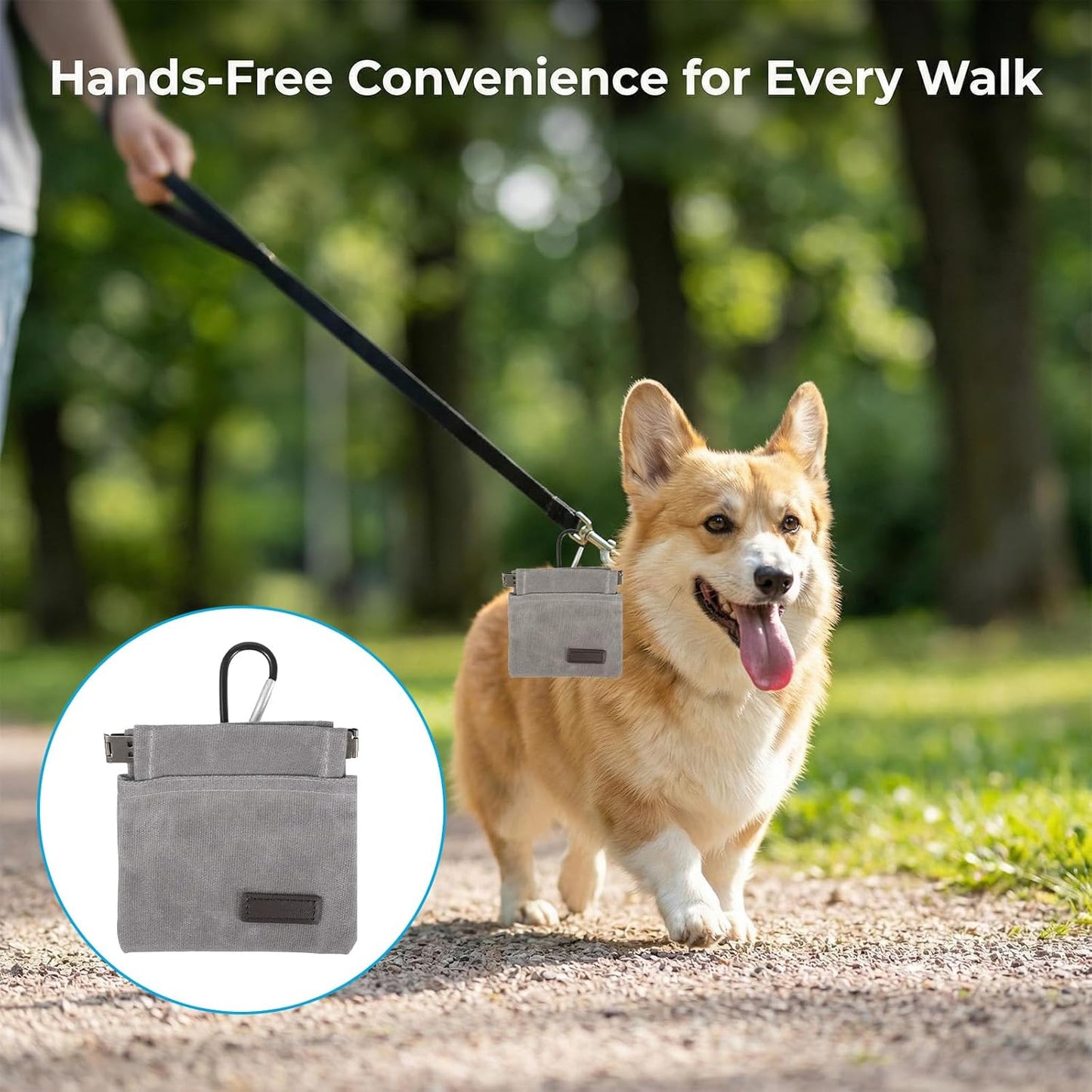 Dog Treat Pouch, Hand Free Dog Training Treat Pouch with Carabiner Portable Auto Closing Pet Walking Bag for Travel or Outdoor Use Pocket Sized Training Holder Pets Feed Snack Reward Pocket (Grey)