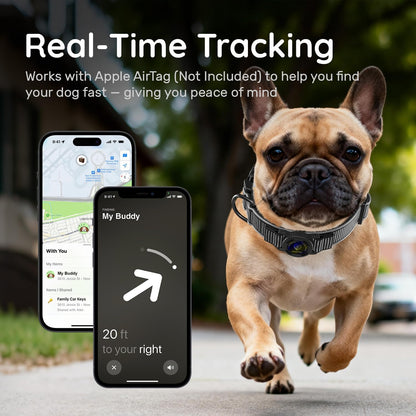 for Airtag Dog Collar with Air Tag Holder Waterproof, Ultra-Reflective, Nylon Padded with QR Code Buckle for Large Dogs (Black, L)