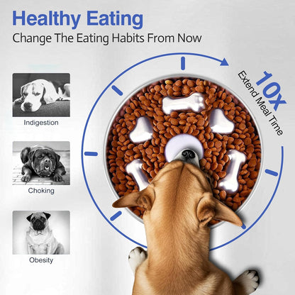 Slow Feeder Dog Bowls, Stainless Steel with Non-Slip Rubber Base Metal Bowl, 4 Cups Large Capacity Slow Feed for Small, Medium, Large Breed Dogs