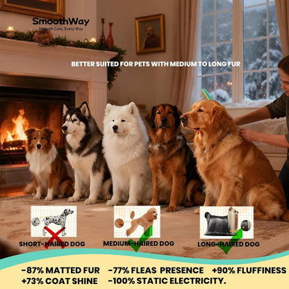 Professional Flea Comb for Long Haired Dogs & Cats - 3-Row Stainless Steel Dematting Tool with Negative Ions | Detangling Comb for Poodles Includes Cleaning Brush