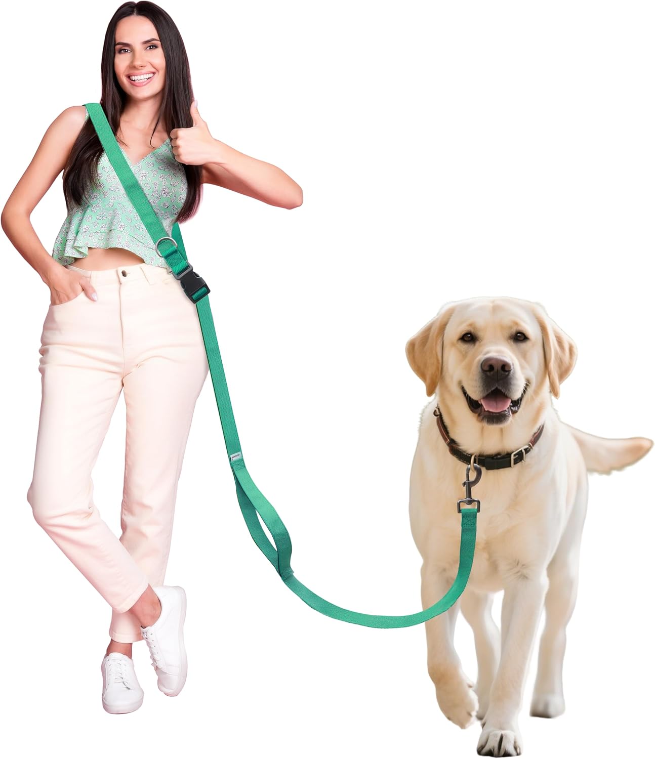 Hands Free Dog Leash,Galaxy Reflective Crossbody Leash, 5.4–9.5 ft Adjustable Heavy Duty Waist Belt for Medium and Large Dogs Walking,Running,Jogging,Training,Night Walking （290cm, Green
