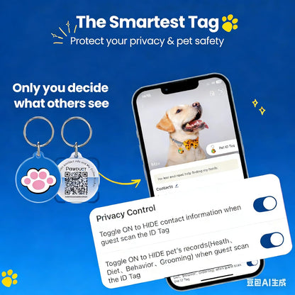 Smart QR Code Cat Tag – Customized Pet ID Tag with Online Editable Contact Info, Privacy Control, Lost & Found Alerts, Health Management, Stylish Pet Accessories & Gift Options,Blue, Cat Paw