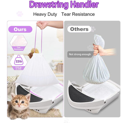 100 Pack Drawstring Cat Litter Box Liners Compatible with Litter-Robot 3/4, Waste Bags Heavy Duty for Automatic Self Cleaning Litter Box