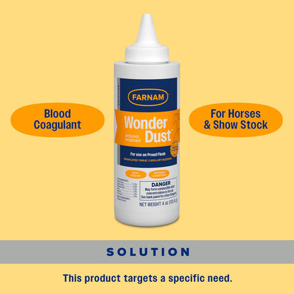 Farnam Wonder Dust Wound Powder, Blood Coagulant for Horses and Show Stock, For Use on Proud Flesh, Granulated Tissue, 4 Ounces