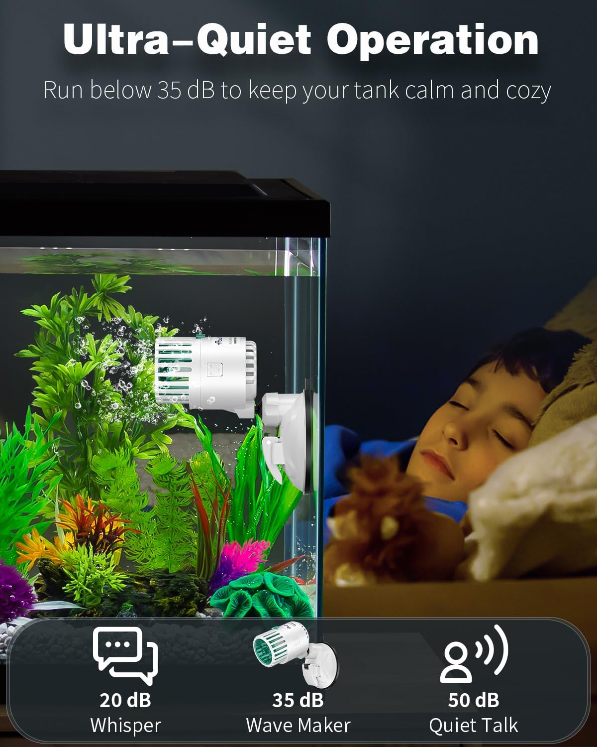 Pawfly Wave Maker for Aquarium, 500 GPH Aquarium Powerhead, Quiet Submersible Wavemaker for Fish Tanks up to 35 Gallons, Water Circulation Pump with Strong Suction Cup Base