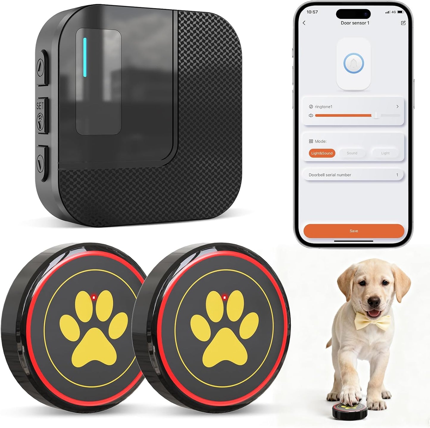 ChunHee WiFi Smart Dog Door Bell for Potty Training to Go Outside–Wireless Doggy Doorbell with Tuya Phone Notification–Waterproof Touch Button and Adjustable Volume, Multi-User Alerts(2 Dog Buttons)