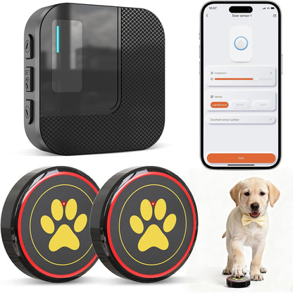 ChunHee WiFi Smart Dog Door Bell for Potty Training to Go Outside–Wireless Doggy Doorbell with Tuya Phone Notification–Waterproof Touch Button and Adjustable Volume, Multi-User Alerts(2 Dog Buttons)