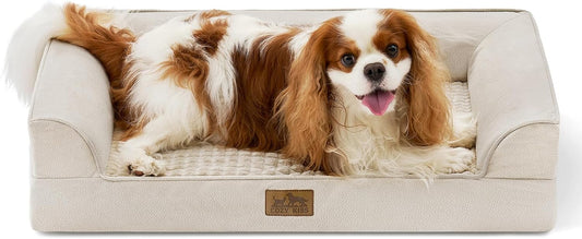 Orthopedic Dog Bed for Small Medium Size Dogs, Bolster Pet Couch with Waterproof Lining, Egg Crate Foam Sofa for Pets Up to 30 lbs, U-Shaped, 30x20x6.5 inch, Beige