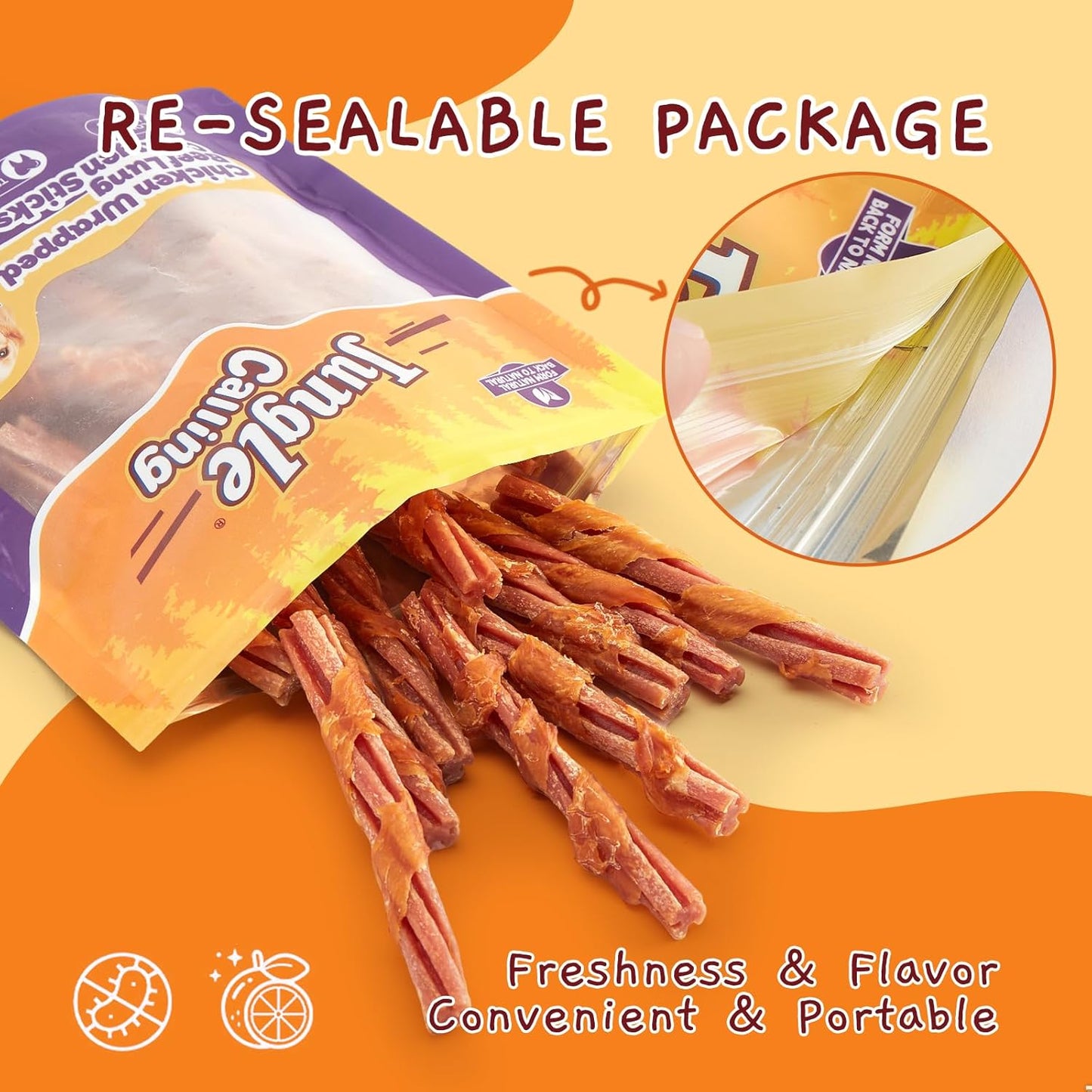 Jungle Calling Beef Collagen Sticks, Long Lasting Dog Chews, Chicken Wrapped Treats, Rawhide Alternative for Small Medium Large Dogs, Dental Health, Beef Lung Flavored Bones,14.1 oz
