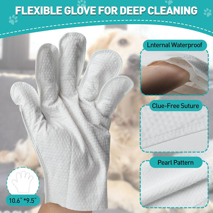 QuickClean Pet Cleaning Gloves ，Extra-Thick Pet Glove Wipes for Dogs & Cats – Gentle & Lick-Safe Dog Bath Wipes – Easy Wipe Paws, Eyes, Ears, & Body – Grooming & Deodorizing (6 Pack)