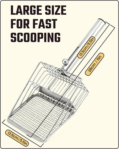 Cat Litter Scoop - Stainless Steel Metal Cat Litter Scoop -Large Size, Deep Shovel, Long Handle, Poop Sifting, Durable, Heavy Duty,Kitten Pooper Lifter for Litter Box