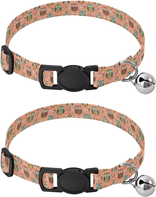 Cute Owls Animals Print Dog Collar with Buckle Adjustable 2 Pack Pet Polyester Collar for Small Dogs Cats