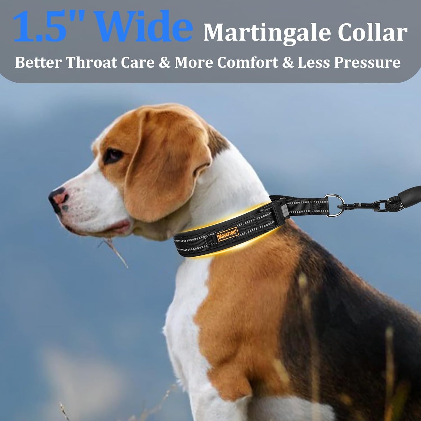 Mayerzon 1.5" Wide Martingale Collar for Large Medium Small Dogs Pitbull German Shepherd, No Pull Reflective Slip & Martingale Dog Collar with Buckle Soft Padded for Walking Training(Black,M)