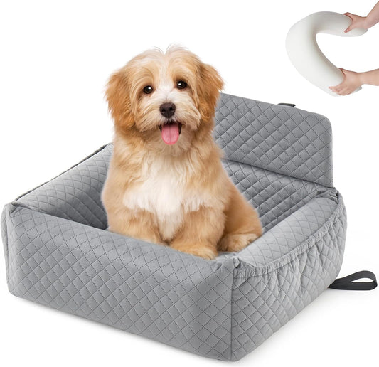 Dog Car Seat for Large Medium Dog,Washable Dog Booster Seat for 2 Small Dogs,Multi-Functional Dog Booster Seat with Thick Cushion, Safety Leashes Dog Sofa Cushion & Travel Dog Bed (Grey, 57cm)