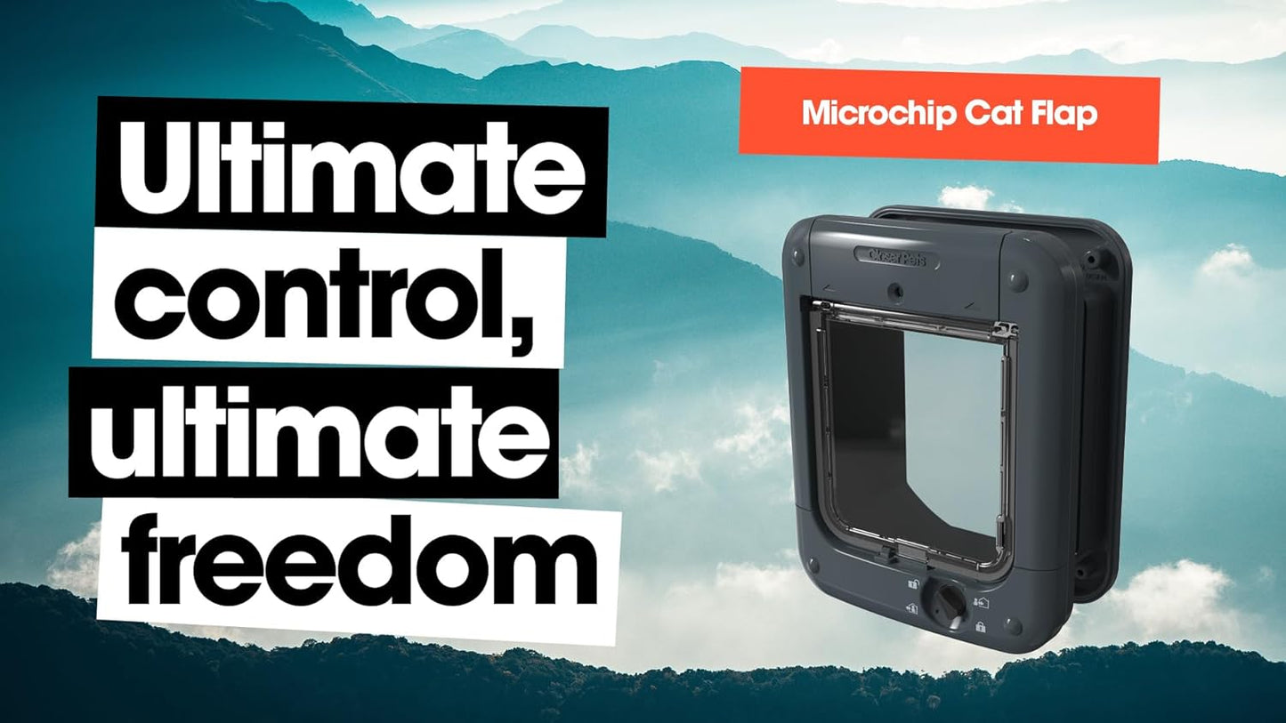 Closer Pets Microchip Activated Cat Flap (360) - ISO and AVID Compatible, for Small to Medium Cats, Accommodates up to 30 Pets, for Single/Multiple glazing, UPVC, walls and Wood, Grey