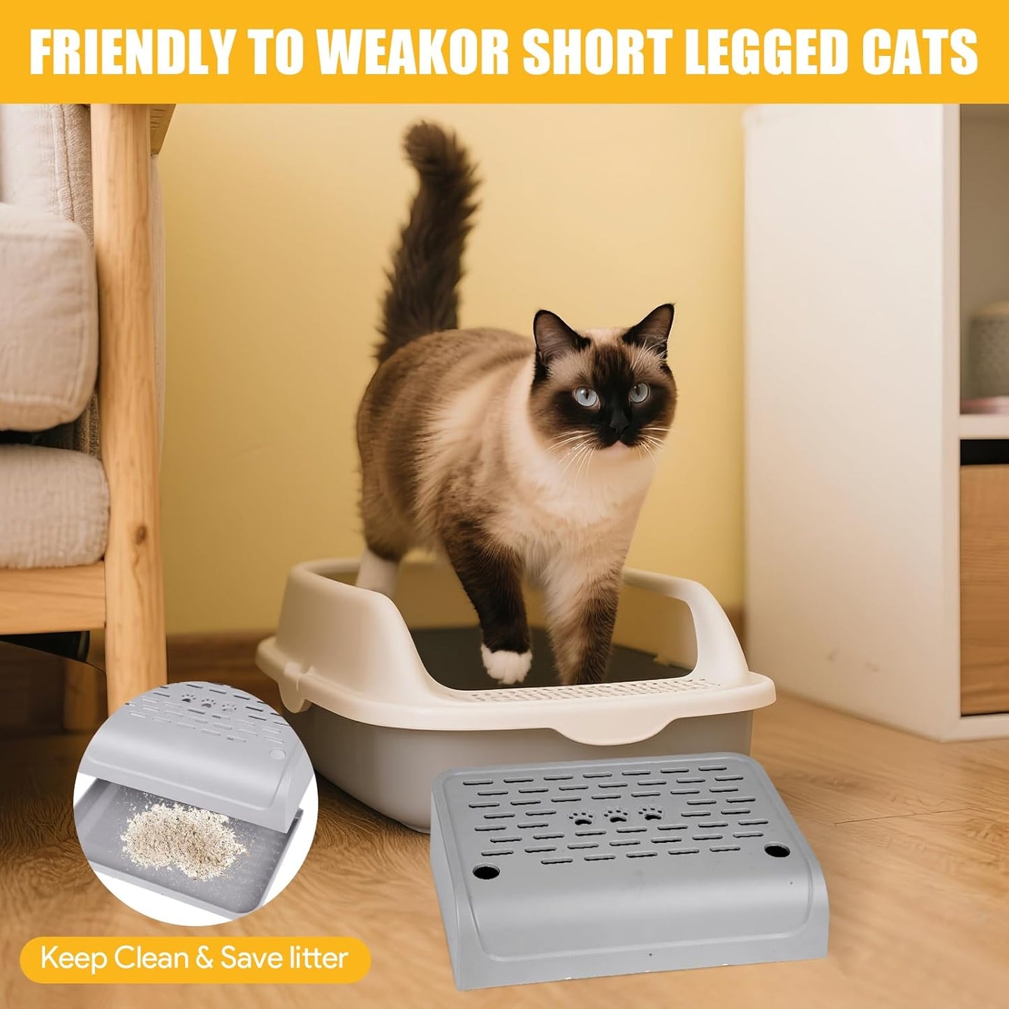 Litter Box Step, Cat Ramp for Litter Robot Automatic Cat Litter Box Self Cleaning Slide with Filter Function, Anti-Litter Tracking Pets Pedal Step Stool Litter Catcher Tray 11.8 x 8.7 x 3.9In(Gray)