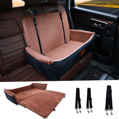 Large Dog Car Seat Under 60 lbs or 2 Small Dogs Dog Bed for Car Back Seat with Seat Belt Fixation The Seat Fabric Soft and Comfortable Removable and Washable.(Black Brown)
