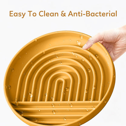 Slow Feeder Dog Bowls, Silicone Dog Bowl with Suction Cups, Slow Feeder & Non-Slip Design, Boredom and Anxiety Reducer, Suitable for All Breed Dogs, Yellow