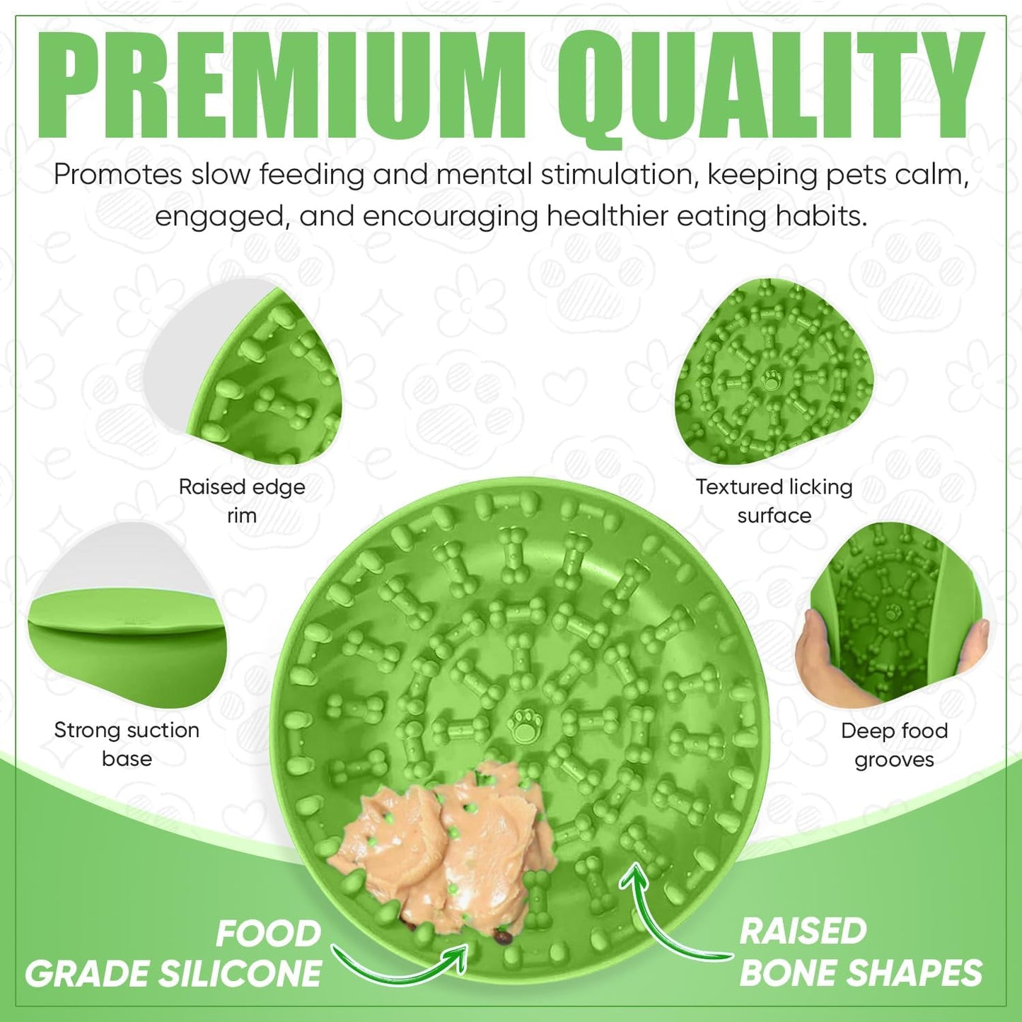 Lick mat for Dog Slow Feeder Bowl Anxiety Boredom Reducer Perfect for Yogurt, Peanut Butter. Wobble Dog Slow Feeder Bowl Easy to Clean - Non Slip Design BPA Free Silicone Licking mat - Green