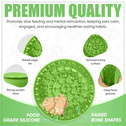 Lick mat for Dog Slow Feeder Bowl Anxiety Boredom Reducer Perfect for Yogurt, Peanut Butter. Wobble Dog Slow Feeder Bowl Easy to Clean - Non Slip Design BPA Free Silicone Licking mat - Green