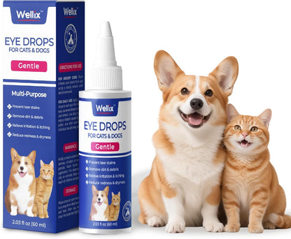 Wellix PET Dog Eye Drops, Eye Drops for Dogs&Cats, Dog Eye Infection Treatment to Soothe Eye Allergy, Soothe Dry Eyes Pink Eyes, Dog Tear Stain Cleaner-60ml