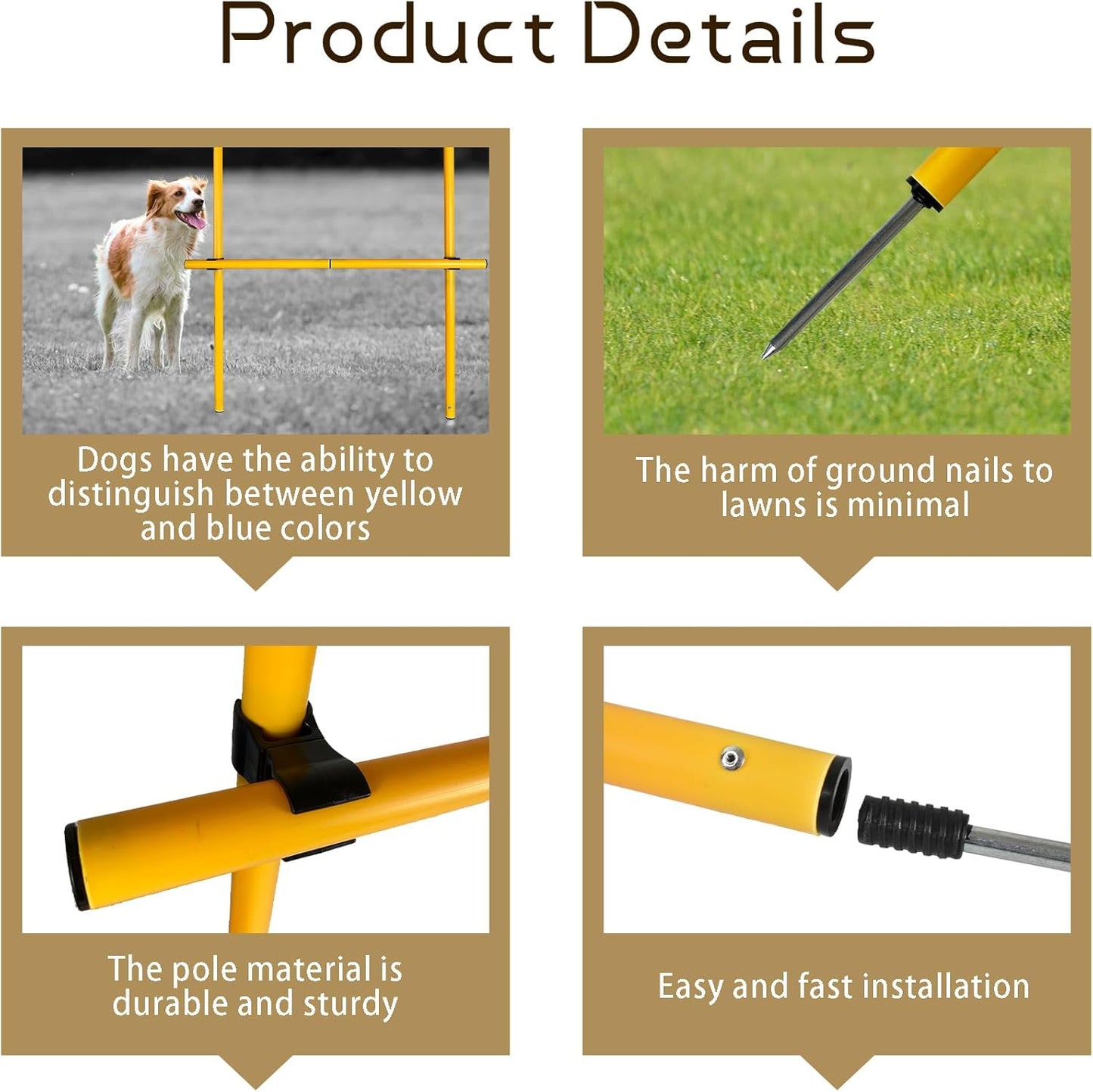 TNZMART 2.6 FT Dog Agility Obstacle Course Backyard Set Wave Poles and Adjustble Hurdles Training Exercise Equipment for Dogs (Pack of 3 Yellow)