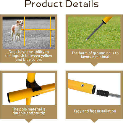 TNZMART 2.6 FT Dog Agility Obstacle Course Backyard Set Wave Poles and Adjustble Hurdles Training Exercise Equipment for Dogs (Pack of 3 Yellow)