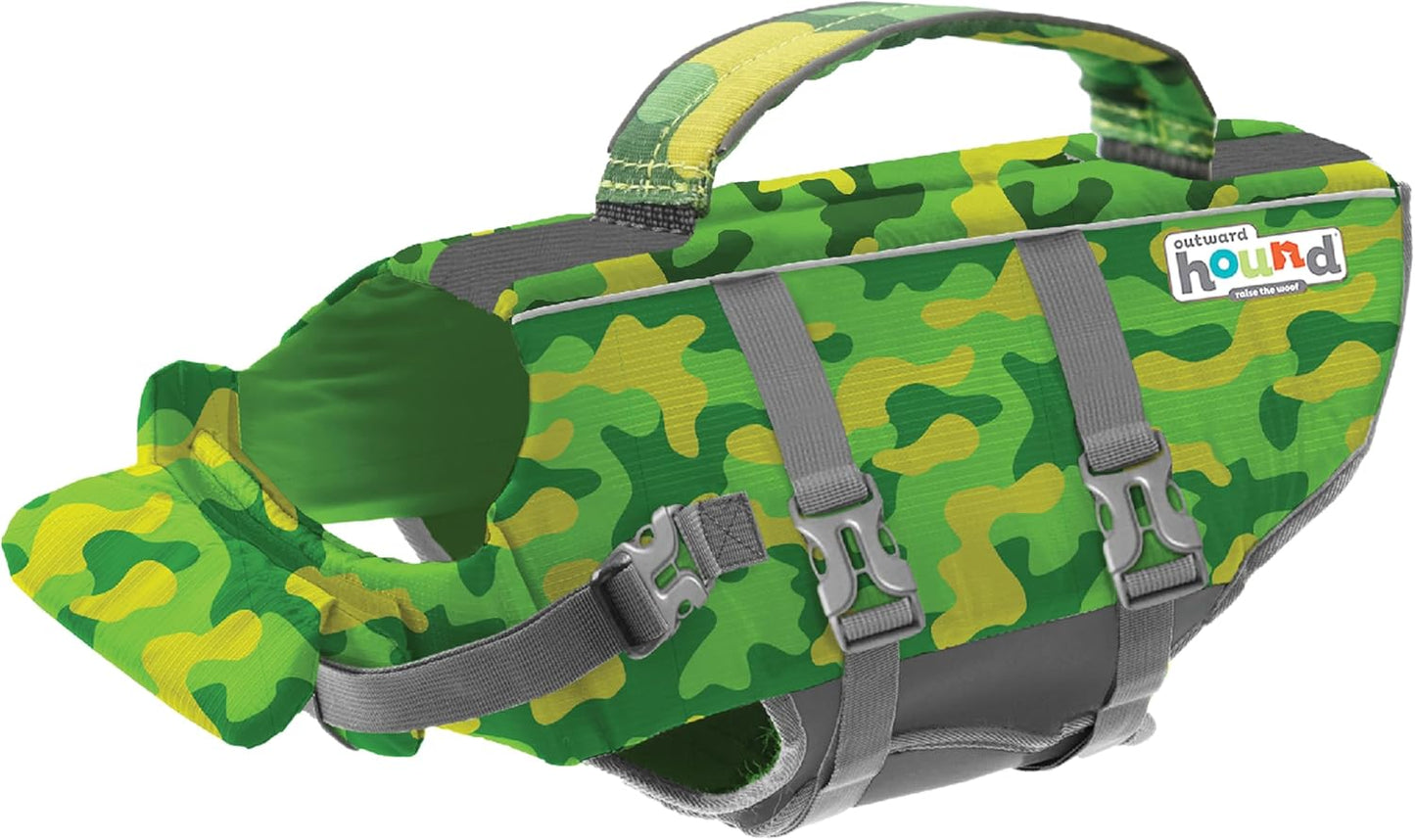 Outward Hound Granby Splash Dog Life Jacket, High-Buoyancy Dog Life Vest for Swimming, Boating, and Water Safety, Small, Camo