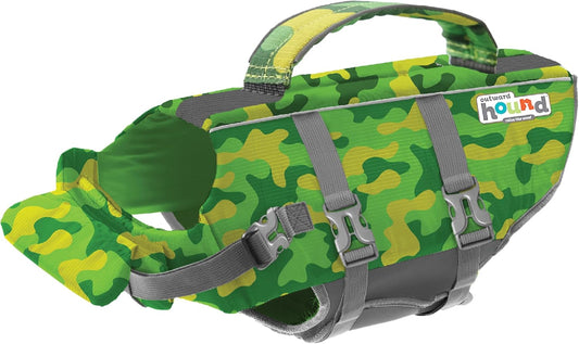 Outward Hound Granby Splash Dog Life Jacket, High-Buoyancy Dog Life Vest for Swimming, Boating, and Water Safety, Small, Camo