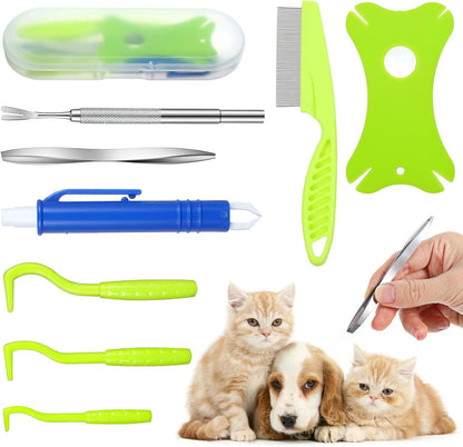 Tick Removal Tool For Dogs 8 In 1 With Storage Box Flea Comb Kit With Tweezers Stainless Steel Tick Tweezers Dog Grooming Combs Cat Comb For Removing Tangles And Knots For Dogs Cats Tick Flea Comb
