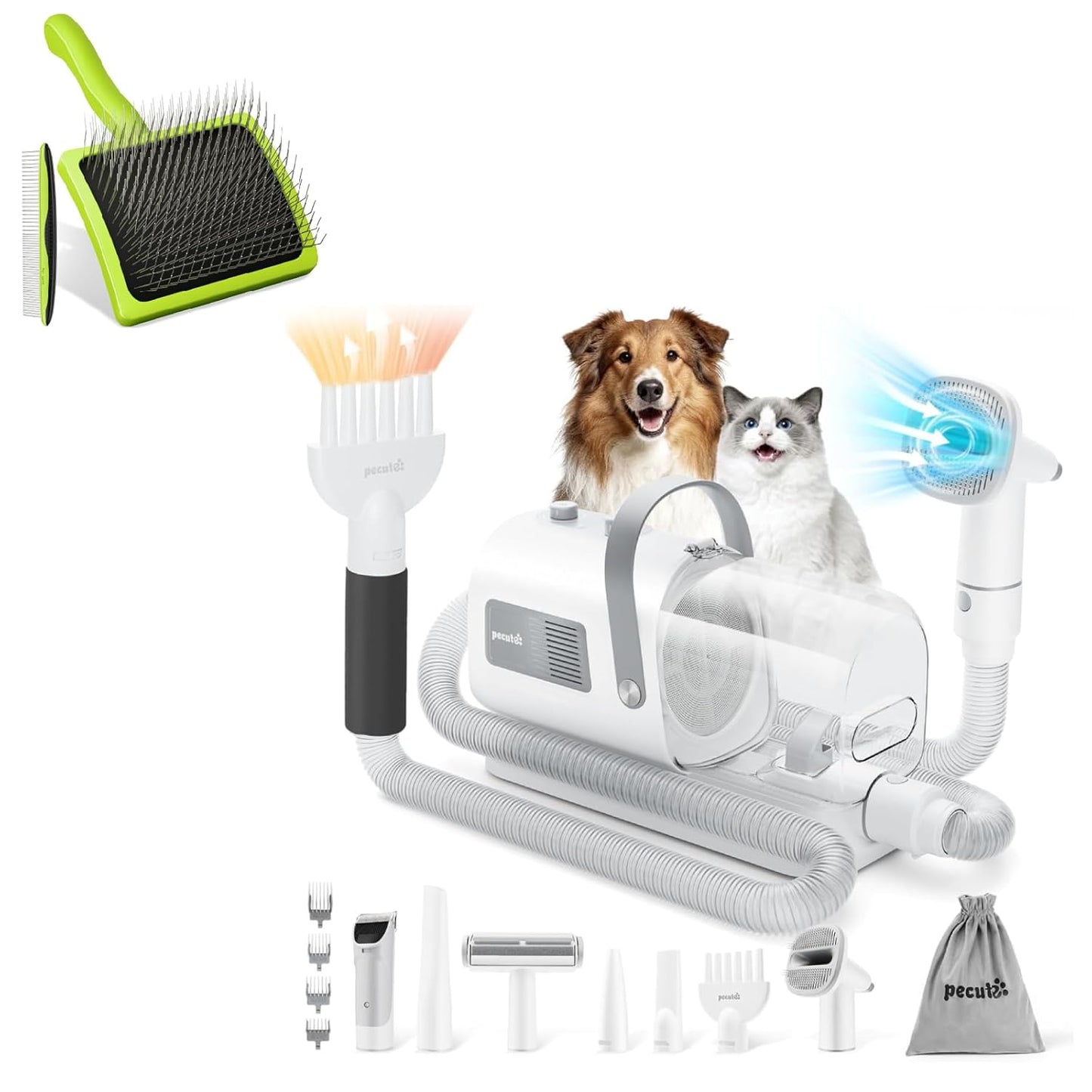 Pecute Dog Supplies Bundle:Pet Grooming Brush + Dog Grooming Vacuum & Dryer