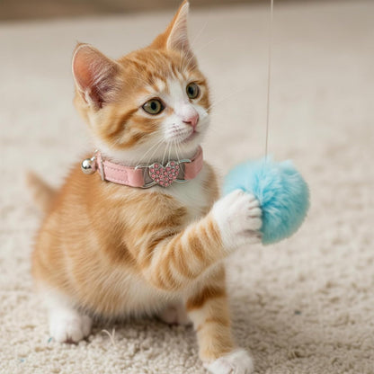 Adjustable Cat Collar, Cat Collars for Girl Cats, Bling Rhinestone Heart,Pink Cats Collar, Pink Puppy Collars with Bell, 8-11 Inches