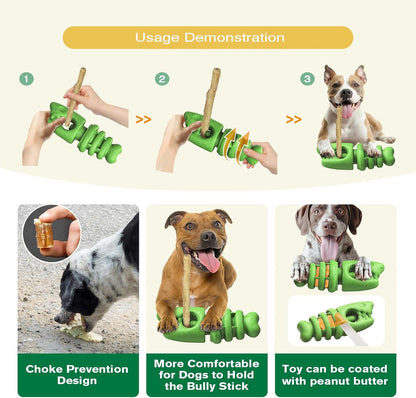 Bully Stick Holder for Dogs - Anti Choking Device for Large & Medium Dogs, 3-in-1 Durable Chew Toy with Peanut Butter Grooves, Durable Dog Toys for Aggressive Chewers
