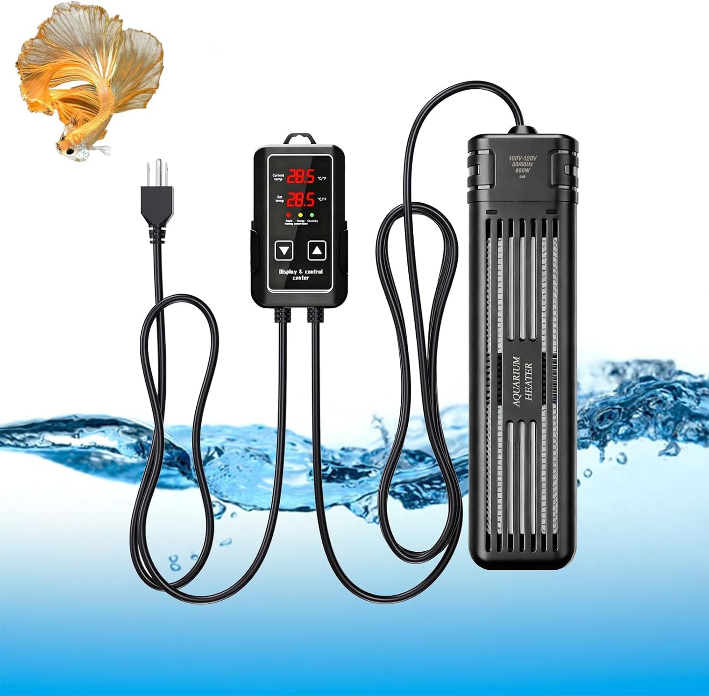 Aquarium Heater, Submersible Fish Tank Heater, 600W, LED Digital Display, 50-105 Gallons