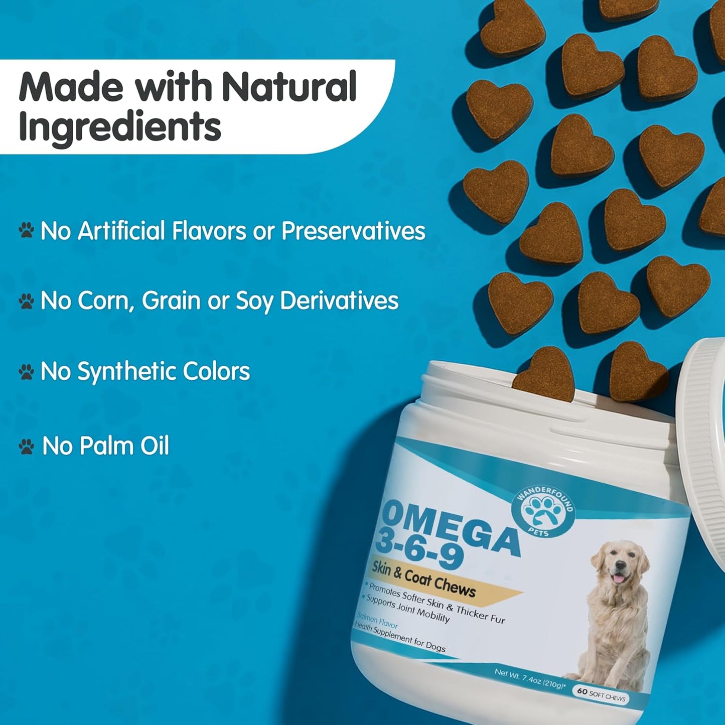 Wanderfound Pets - Omega 3 for Dogs, Skin and Coat Fish Oil, Dog Itch Relief, Soft Chews