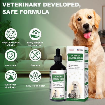 Activated Charcoal for Dogs(Liquid)–Dog First Aid Essential, Ready Rescue for Dogs – Detox, Diarrhea & Gas Relief, Non-GMO, 60ml