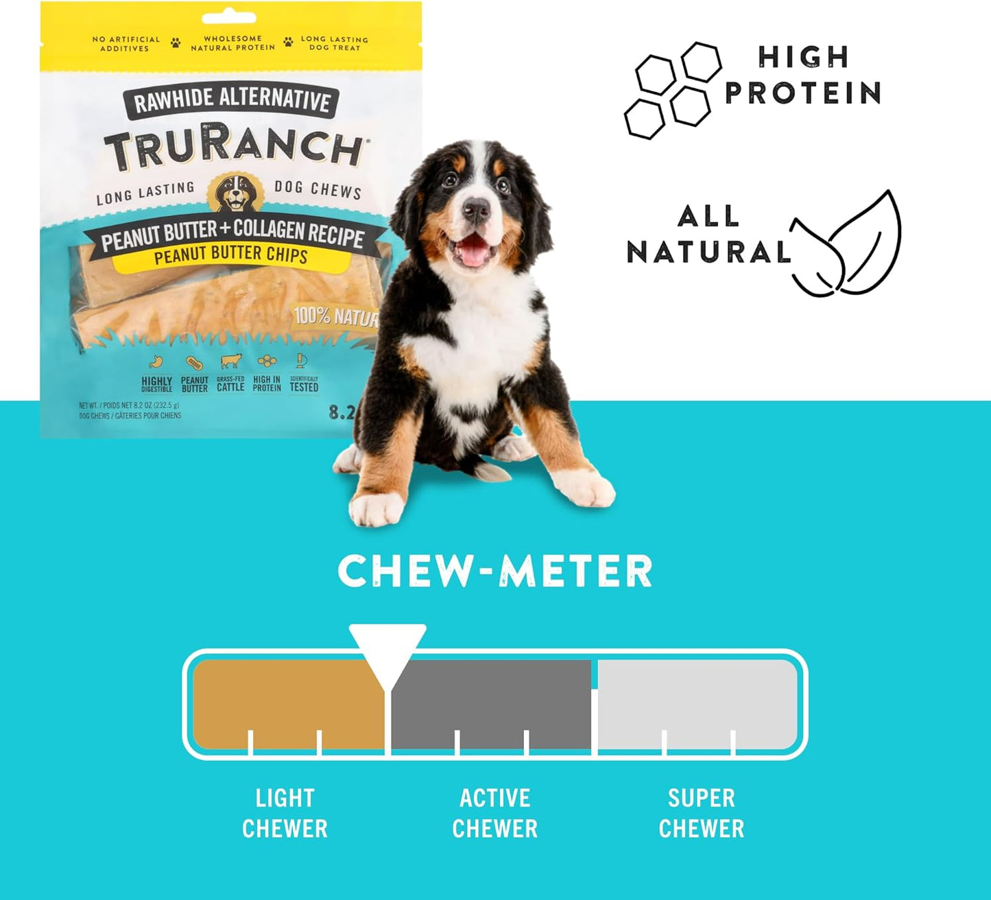 TRURANCH Collagen Chips - Collagen Dog Treats - Long Lasting Healthy Joint Support Dog Treat - Rawhide Alternative Chips - Skin & Coat Health - Made with Real Peanut Butter, 1 Bag, 8.2 oz