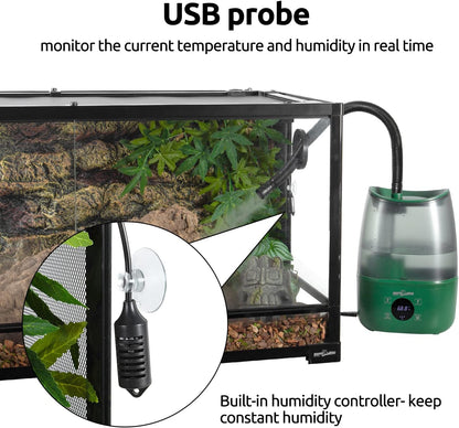 REPTIZOO Reptile Humidifier Fogger, 4L Large Reptile Fogger with Humidity Control, Terrarium Humidifiers with Extended Tube Automatic Reptile Misting System for Reptiles Amphibians Herps Vivarium