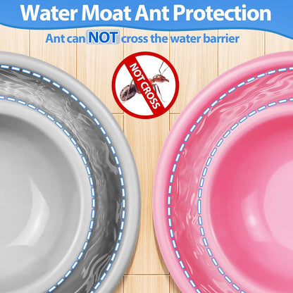 Ant Away Outdoor Cat Bowl, Double Pet Bowl with Water Moat, Spill-Proof Design, Food & Water Feeder for Outdoor Cats – Ants Away, Easy Clean, Lightweight Plastic(Small, 2 Packs)
