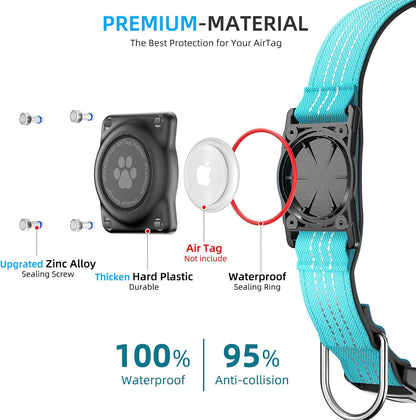 Upgraded AirTag Dog Collar, IP68 Waterproof Air Tag Dog Collar Holder, Reflective, Ultra-Durable, Comfortable Padded, Heavy Duty Dog Collars for Small Medium Large Dogs (M (12.6"-17.1"), Blue)