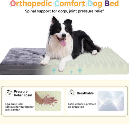 Waterproof Dog Bed for Crate - Outdoor Crate Pad for Small Medium Dogs, Orthopedic Egg Crate Foam, Anti-Slip, Reversible & Washable Cover, 29" x 18", Gray