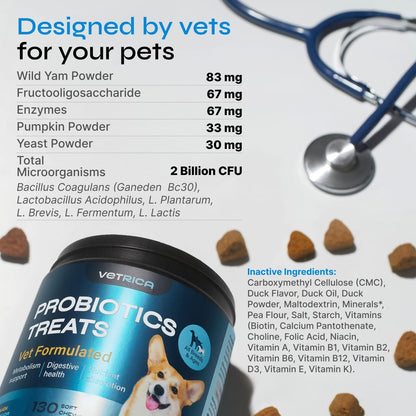 Probiotics for Dogs - Dog Probiotic Chews for Digestive and Gut Health, Dental, Immune System Support - Chewable Prebiotic Soft Treats - Wild Yam, Yeast Powder - Diarrhea and Bowel Support Supplement