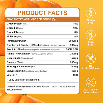 Pumpkin for Dogs - Pumpkin Powder for Dogs 8.11OZ, Digestion, Gut Health, Constipation Diarrhea Relief - Probiotics, Cranberry, Blueberry, Enzymes, Fiber Supplement Dog, to Make Pumpkins Puree for Dog