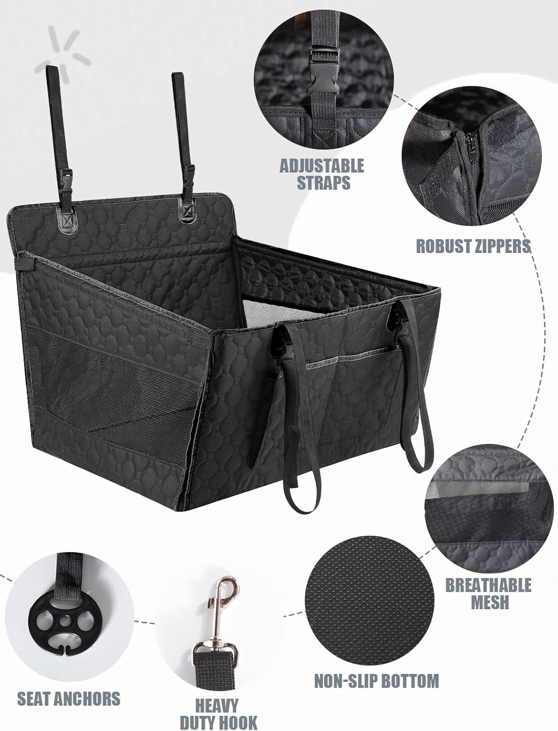 Dog Car Seat for Large Dogs,Waterproof Fabric with Breathable Mesh&Adjustable Dog Seat Belt for Car,Dog Bed for Back Seat Up to 40 LB-Medium